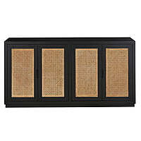 Black Rattan Weave Accent Cabinet - Modern Coastal Storage Unit Black Rattan Weave Accent Cabinet - Modern Coastal Storage Unit