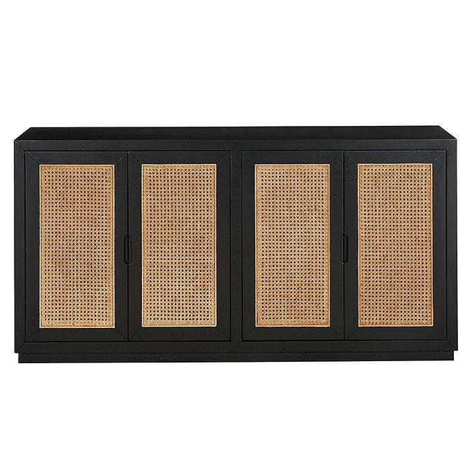 Black Rattan Weave Accent Cabinet - Modern Coastal Storage Unit Black Rattan Weave Accent Cabinet - Modern Coastal Storage Unit