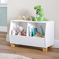 Modern Wooden Kids Toy Storage Bin with Legs – White Organizer for Toys & Books