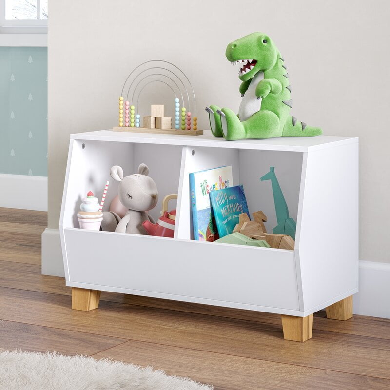 Modern Wooden Kids Toy Storage Bin with Legs – White Organizer for Toys & Books