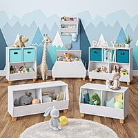 Modern Wooden Kids Toy Storage Bin with Legs – White Organizer for Toys & Books