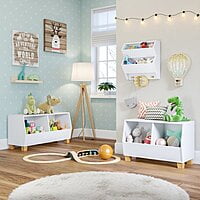 Modern Wooden Kids Toy Storage Bin with Legs – White Organizer for Toys & Books