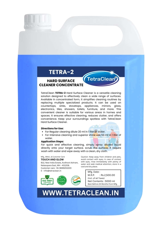 Tetra2 Hygienic Hard Surface Cleaner Concentrate | Multi-Surface Disinfectant & Degreaser | Stain & Germ Remover for Home & Commercial Cleaning