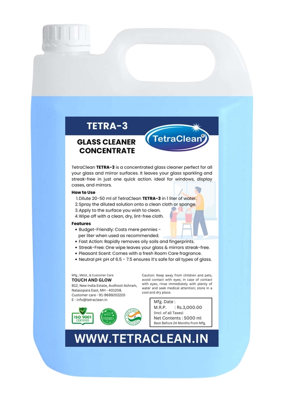 Tetra3 Glass Cleaner Concentrate | Streak-Free Shine & Fast Action | Window, Mirror & Display Cleaning Solution