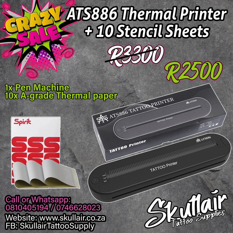 ATS886 Lite Bluetooth Wireless Tattoo Stencil Printer + 10 sheet of carbon