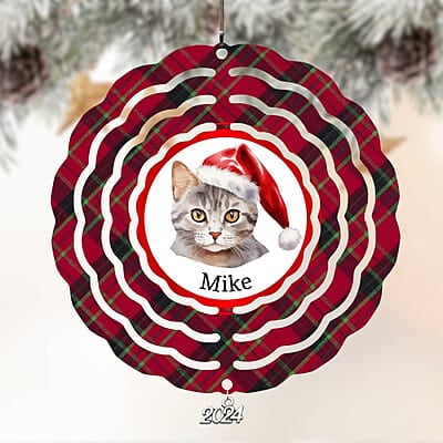 Breeds Starting with A Cat in Santa Hat Personalized 4" Wind Spinner Christmas Ornament Keepsake Pet Parent Gift