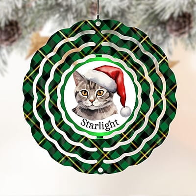 Breeds Starting with C Cat in Santa Hat Personalized 4" Wind Spinner Christmas Ornament Pet Gift