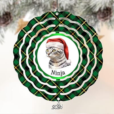 Breeds Starting with E - H Cat in Santa Hat Personalized 4" Wind Spinner Christmas Ornament Pet Gift Breeds Starting with E - H Cat in Santa Hat Personalized 4" Wind Spinner Christmas Ornament Pet Gift