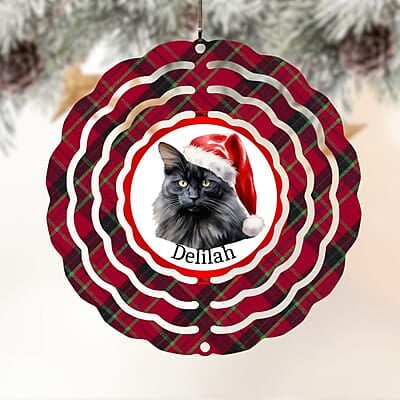 Breeds Starting with O - R Cat in Santa Hat Personalized 4" Wind Spinner Christmas Ornament Pet Gift