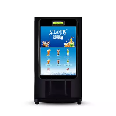 Front view of Atlantis COOL Vend, showcasing its feather-touch buttons for six drink options.