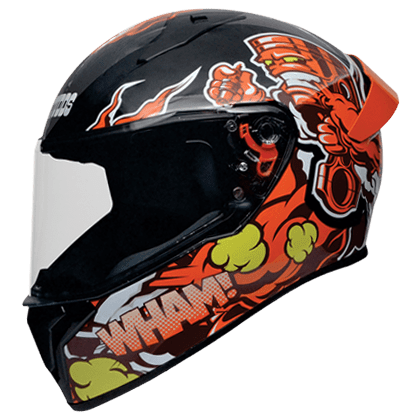 STUDDS THUNDER D10 MATT BLACK N10 ORANGE C/V (XL) WITH SPOILER AND MIRROR VISOR