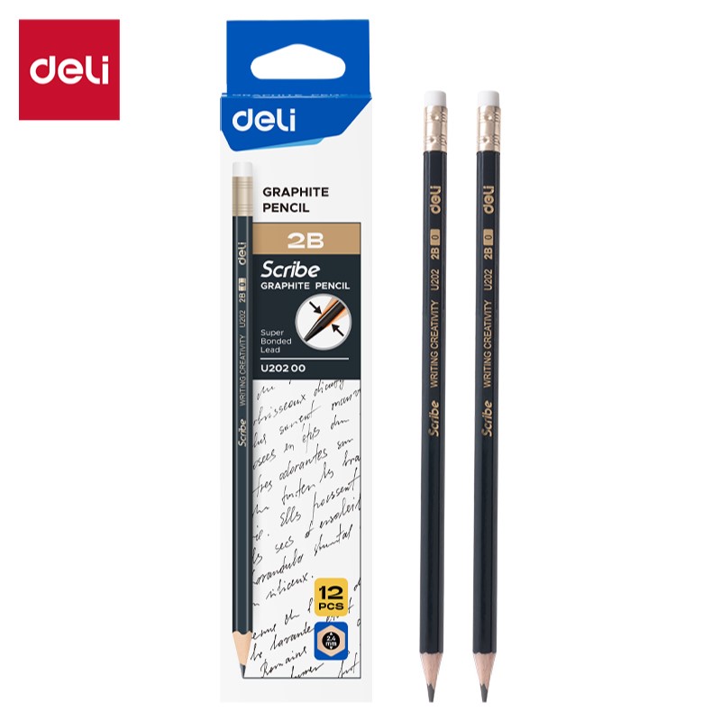 DELI U202 2B PENCILS WITH RUBBER-TIP DELI U202 2B PENCILS WITH RUBBER-TIP