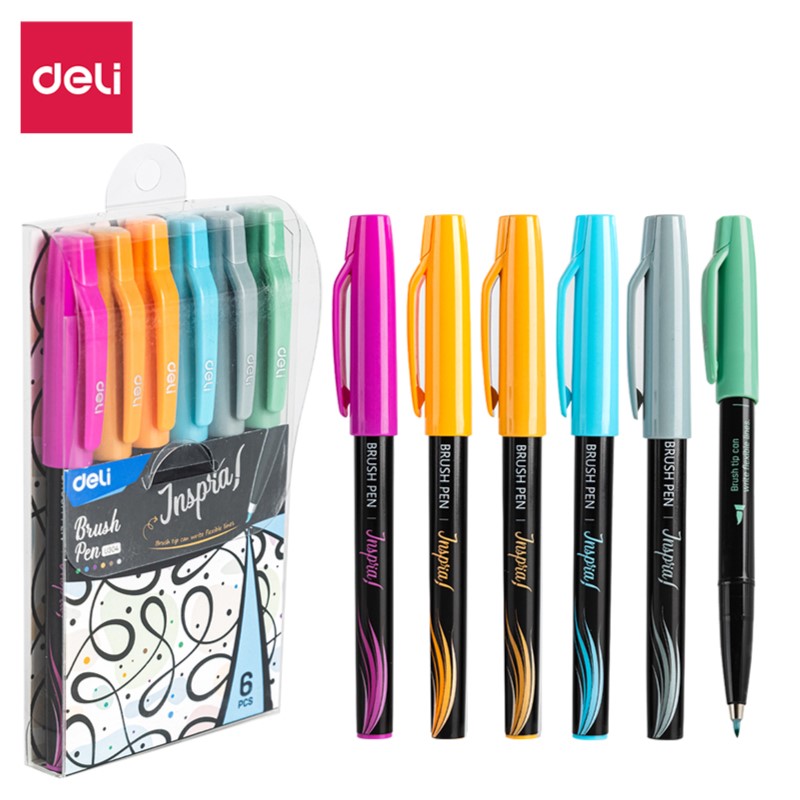 DELI U304 PIGMENT LINER BRUSH PEN 0.4MM 6COL/PKT