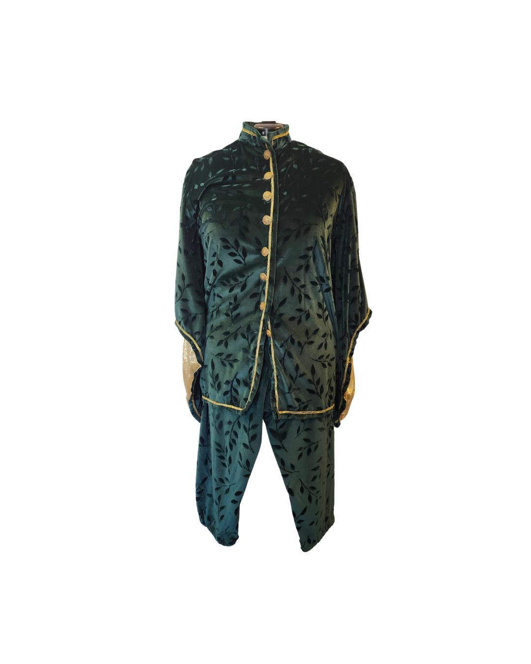 Green Velvet Burnout Doublet Set