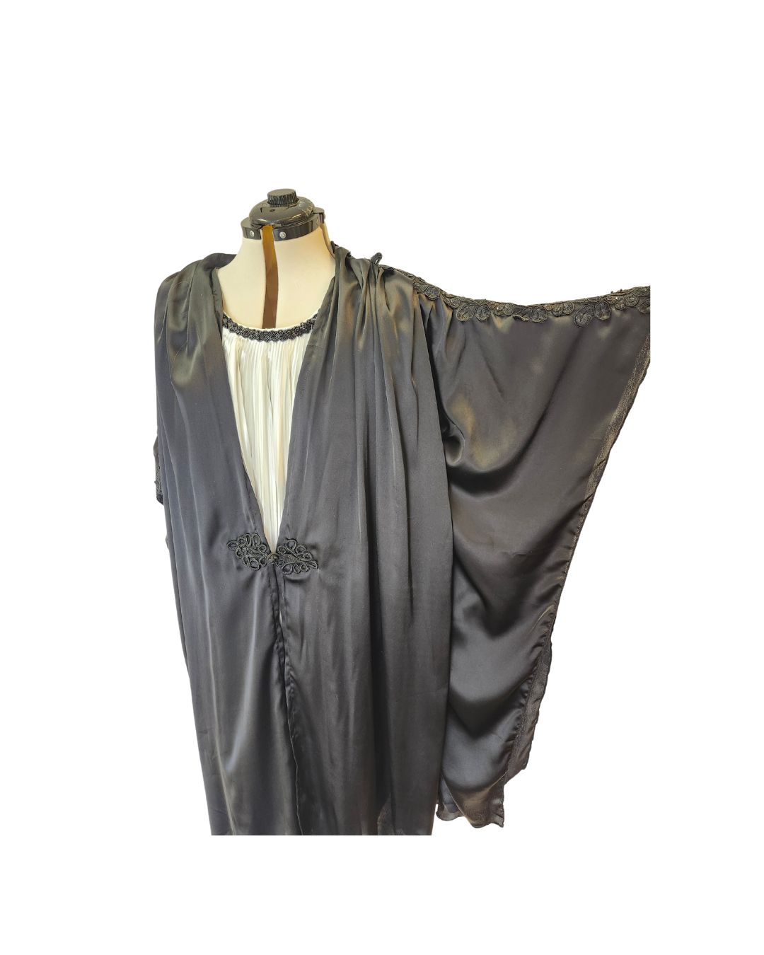 Black Satin Robe w/Attached Nightgown