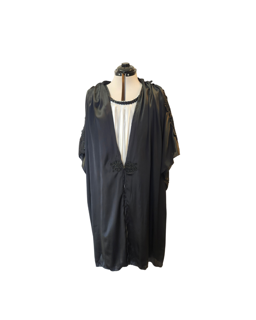 Black Satin Robe w/Attached Nightgown