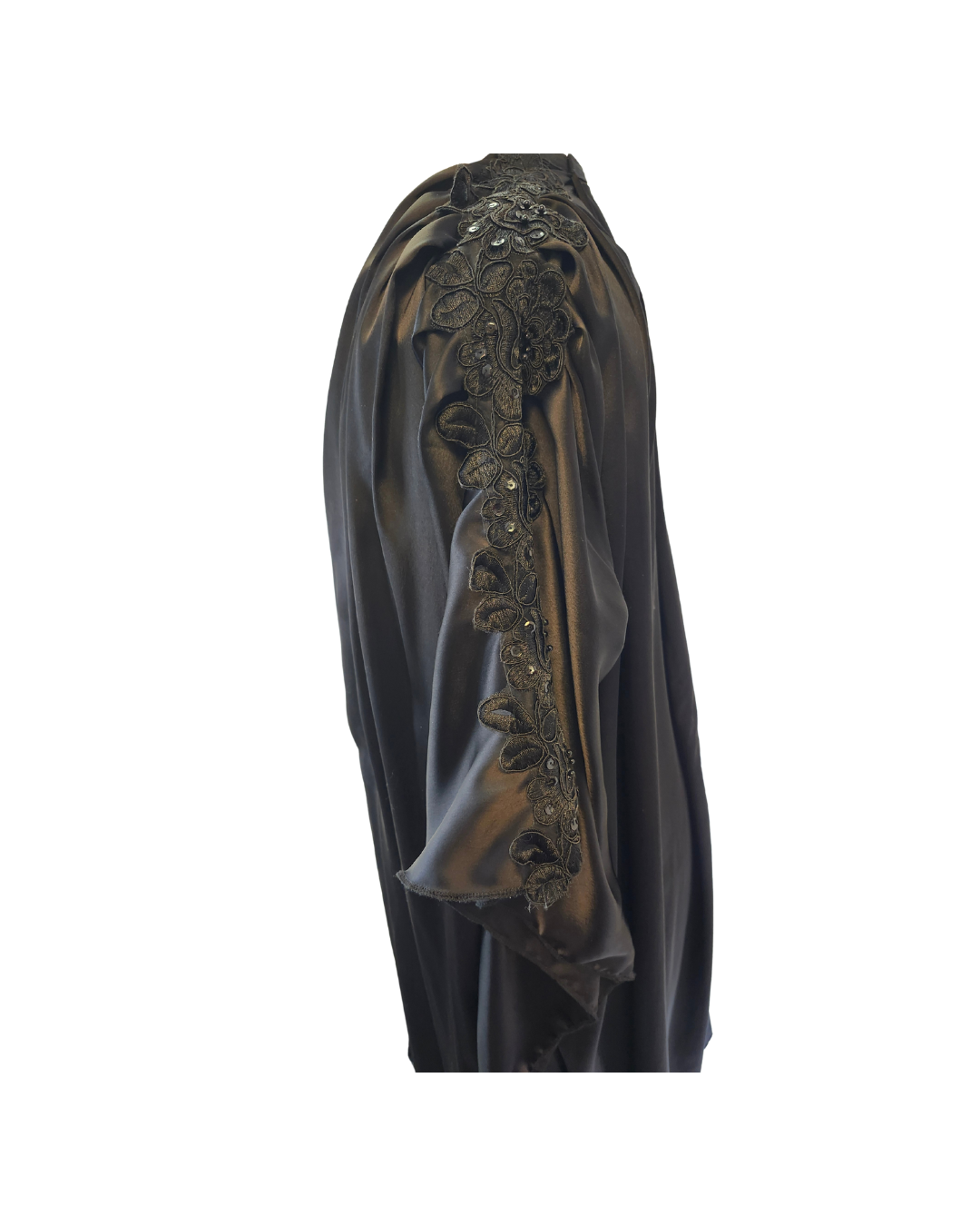 Black Satin Robe w/Attached Nightgown