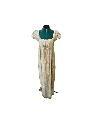 Distressed White and Blue Floral Regency Gown