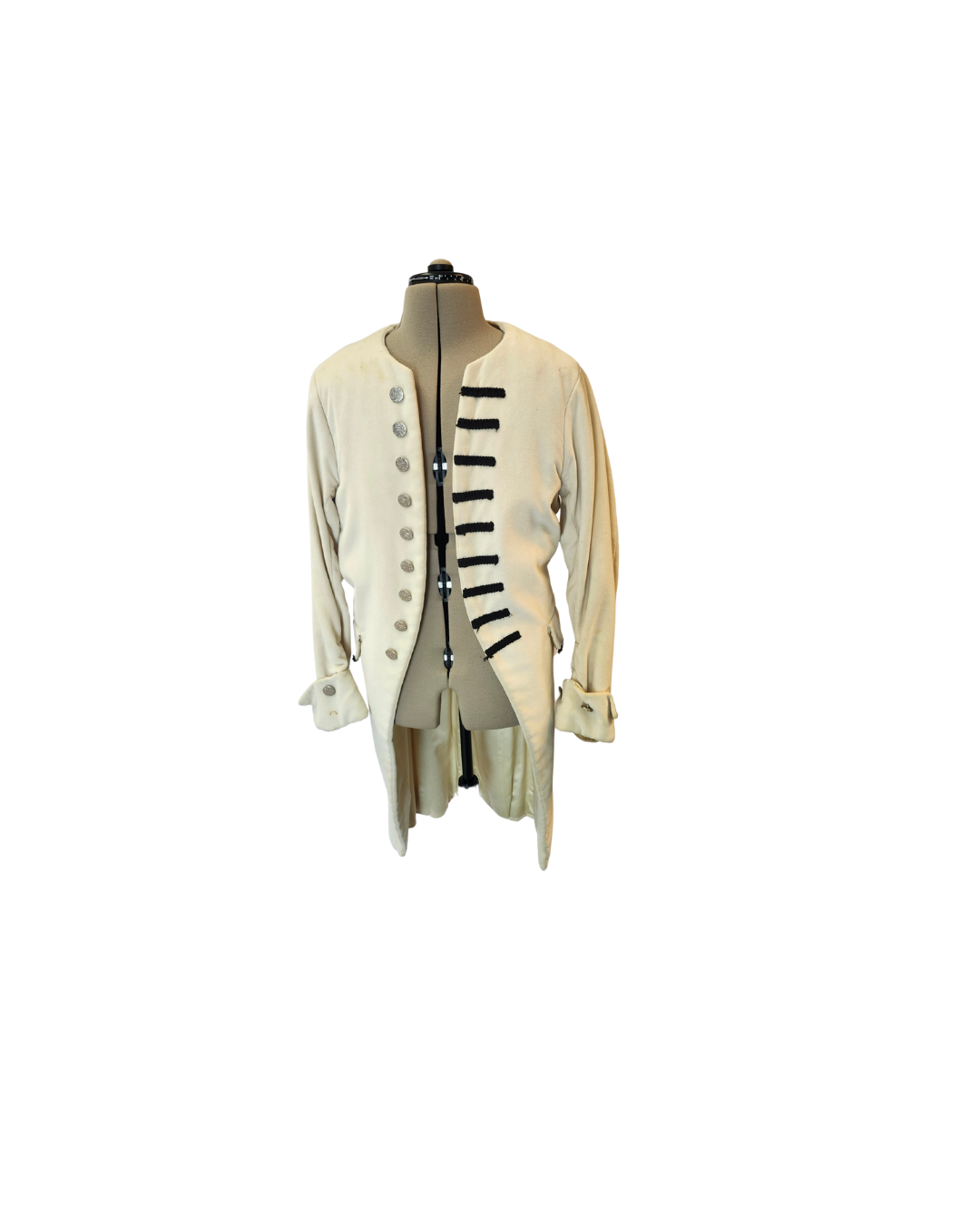 Cream Velvet Regency Coat- Black Trim L