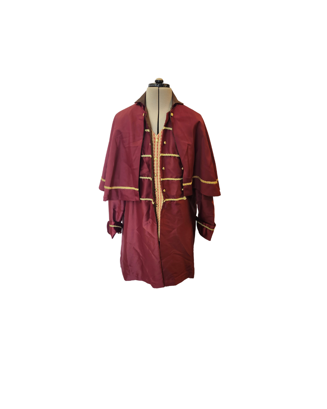 Burgundy Frock Coat w/Capelet and Attached Vest
