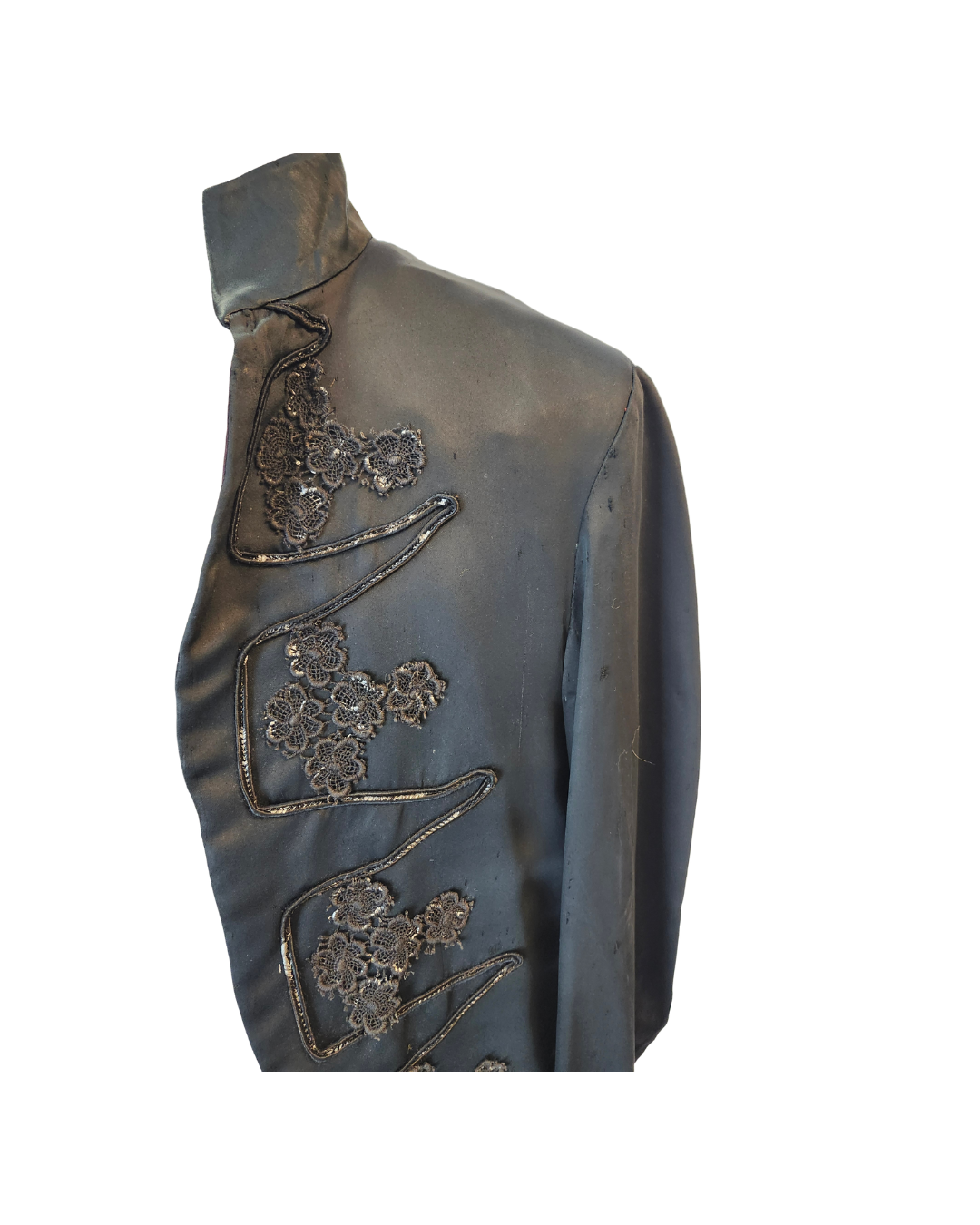Distressed Black Satin Frock Coat