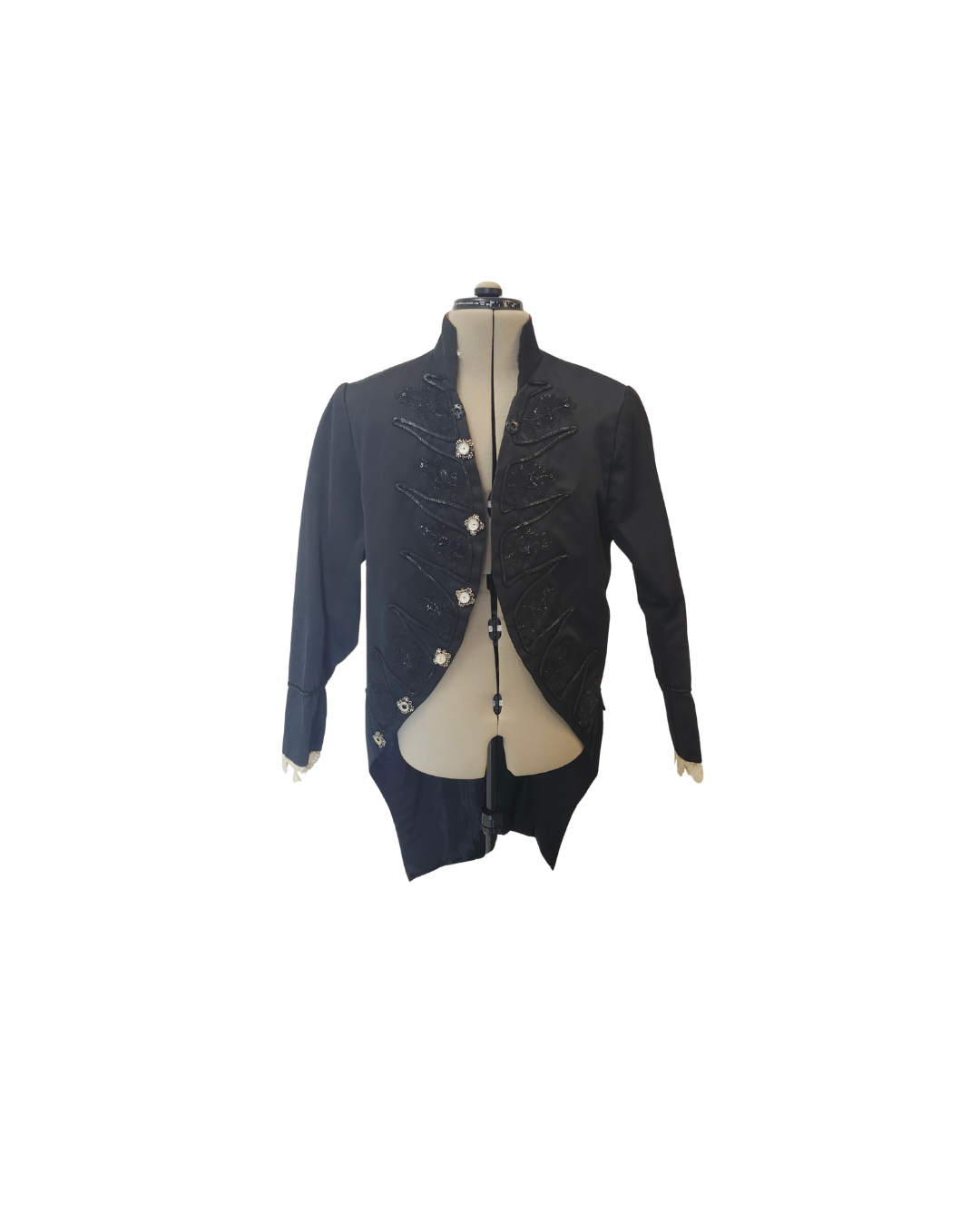 Distressed Black Satin Frock Coat L