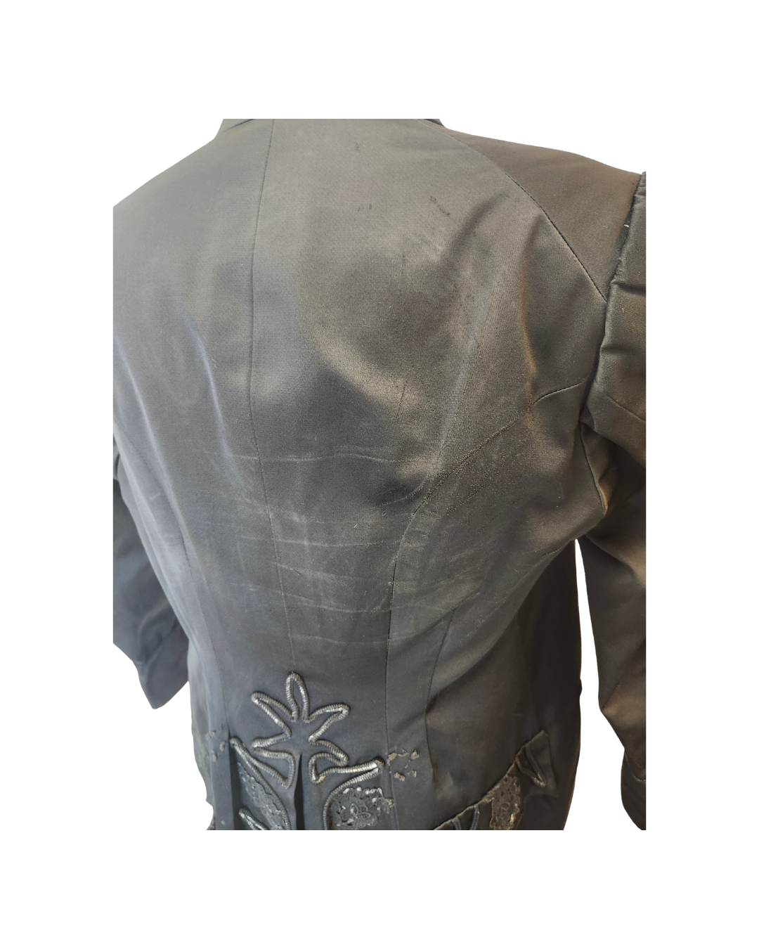 Distressed Black Satin Frock Coat L