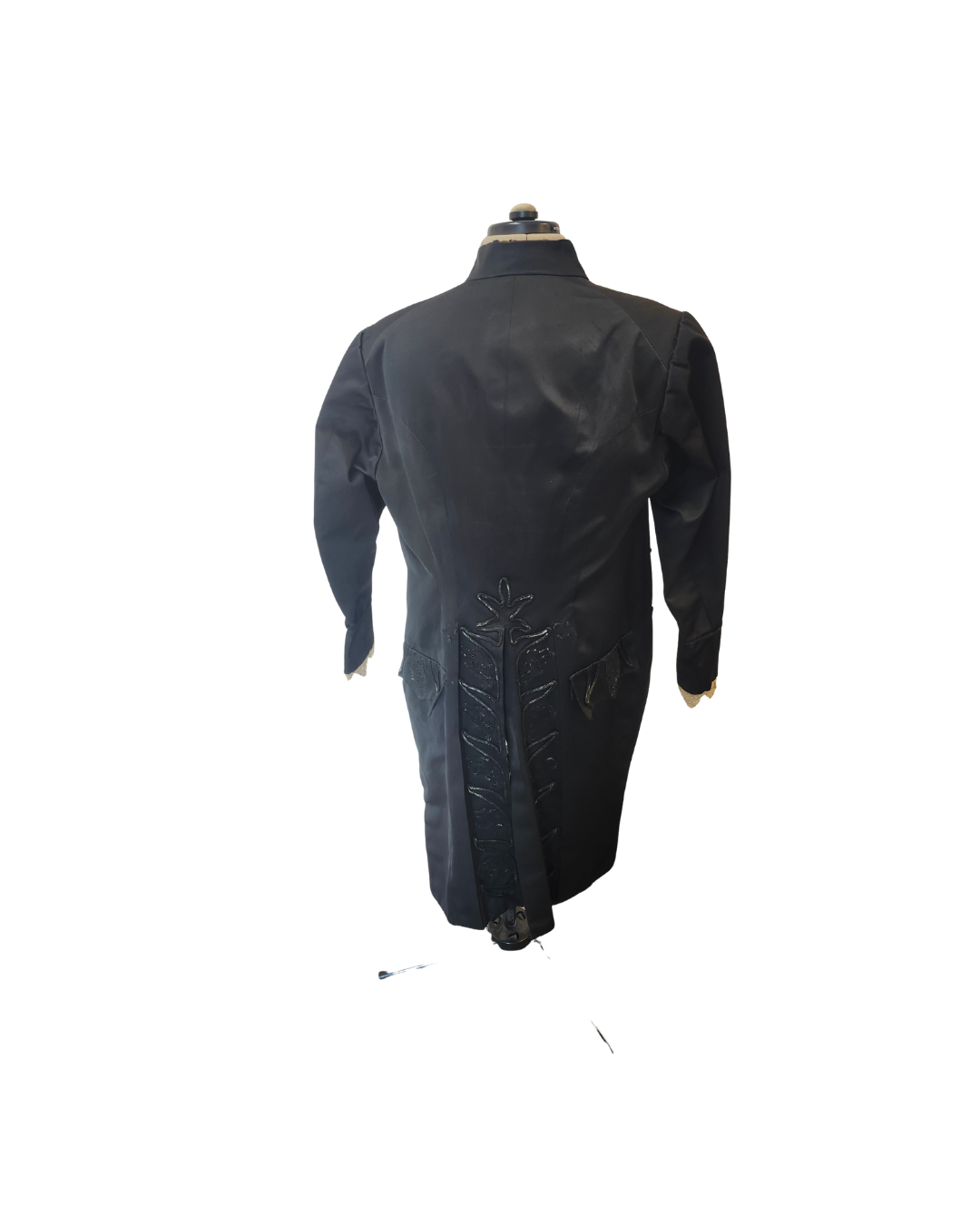 Distressed Black Satin Frock Coat L