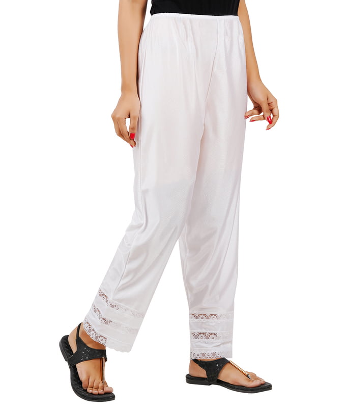 White Wemyc Women's Nylon Ankle Length Pants / Capris / Pant slip