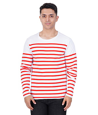 Men's Premium Red Striped Regular Fit Full Sleeve Cotton T-Shirt Men's Premium Red Striped Regular Fit Full Sleeve Cotton T-Shirt