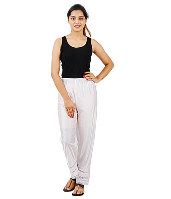 White Wemyc Women's Nylon Ankle Length Pants / Capris / Pant slip
