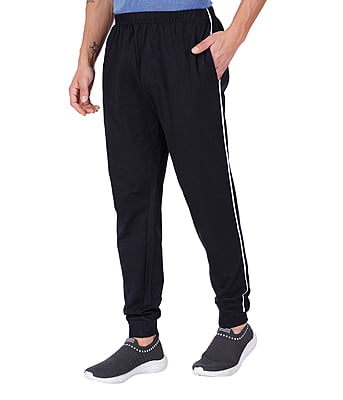 Wemyc Men's Cotton Blend Solid Rib Track Pant | Expandable Elastic Waist Joggers with 2 Pockets | Stretchable Sports Wear Track Pant for Men