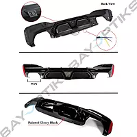 M5 CS Style Gloss Black Rear Diffuser with LED Brake Light for BMW G30 5 Series (2017–2023)