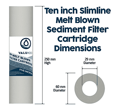 Value H2O 10inch Slimline Sediment Water Filter 5 mic (3 Pack)
