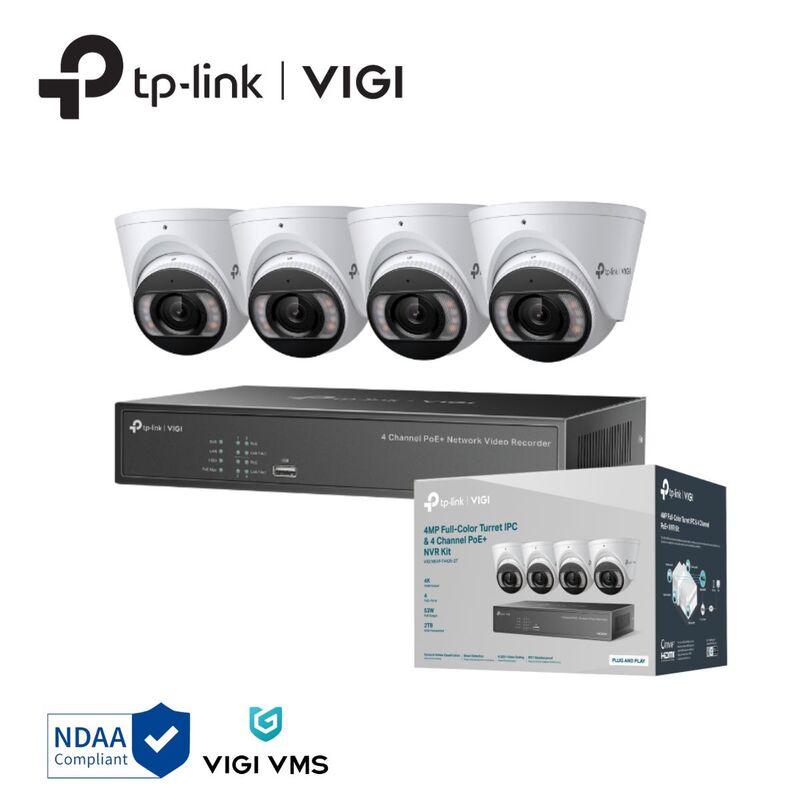 VIGI 4MP Full-Color Turret IPC & 4 Channel PoE+ NVR KIT