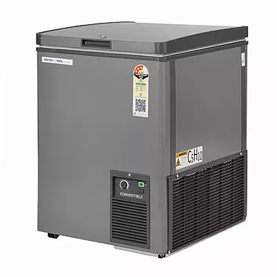 The spacious 114-litre interior of the Voltas Hard Top Deep Freezer, filled with frozen goods. The spacious 114-litre interior of the Voltas Hard Top Deep Freezer, filled with frozen goods.