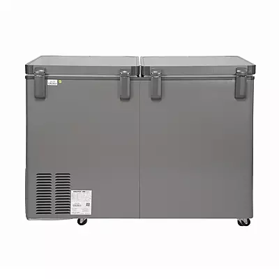 A person easily moving the Voltas deep freezer using its built-in mobility rollers. A person easily moving the Voltas deep freezer using its built-in mobility rollers.