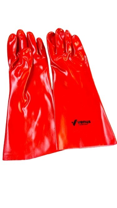 Red pvc gloves 35cm