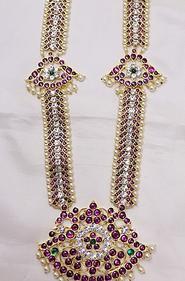 Margam/Copper & Real Kempstones - Temple Jewellery - Haram with Pathakam Pendant Margam/Copper & Real Kempstones - Temple Jewellery - Haram with Pathakam Pendant