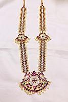 Margam/Copper & Real Kempstones - Temple Jewellery - Haram with Pathakam Pendant