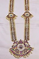 Margam/Copper & Real Kempstones - Temple Jewellery - Haram with Pathakam Pendant