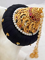 Andal Kondai - Matte Antique Finish One Gram Gold & Real Kempstones Hair Accessory
