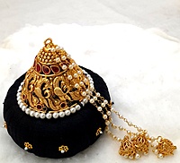 Andal Kondai - Matte Antique Finish One Gram Gold & Real Kempstones Hair Accessory