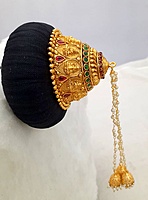 Andal Kondai - Goddes Lakshmi in Matte Antique Finish & Real Kempstones Ethnic Hair Accessory