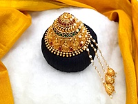 Andal Kondai - Goddes Lakshmi in Matte Antique Finish & Real Kempstones Ethnic Hair Accessory