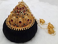 Andal Kondai - Ethnic One Gram Gold Matte Antique & Kempstones Hair Accessory