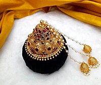 Andal Kondai - Ethnic One Gram Gold Matte Antique & Kempstones Hair Accessory