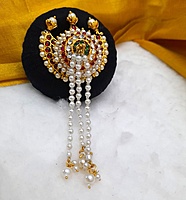Andal Kondai - Kempstones with Chandran Pattern Hair Accessory - Bridal/Bharathanatyam/Goddess Decorations