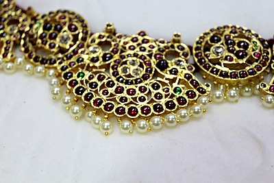 Original Temple Jewellery - Silver & Real Kempstones Waistbelt/Oddiyanam/Vaddanam/Kamarbandh Original Temple Jewellery - Silver & Real Kempstones Waistbelt/Oddiyanam/Vaddanam/Kamarbandh