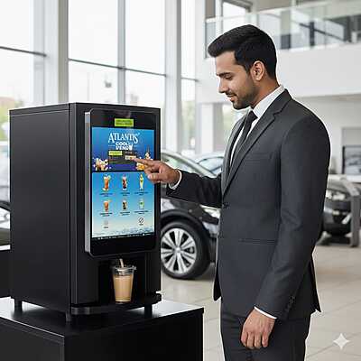 A refreshing glass of iced tea being dispensed in seconds from the Atlantis COOL Vend machine. A refreshing glass of iced tea being dispensed in seconds from the Atlantis COOL Vend machine.